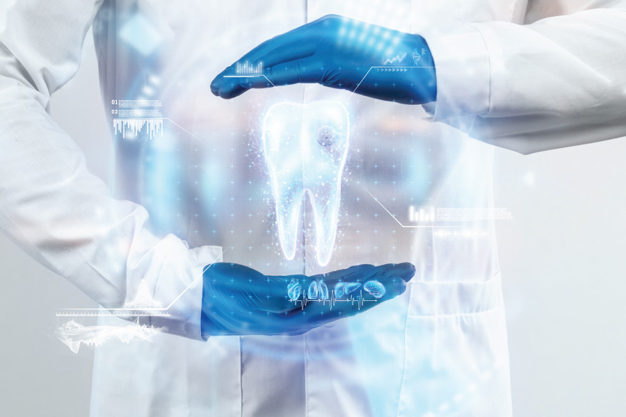 3d koncept zuba u rukama stomatologa